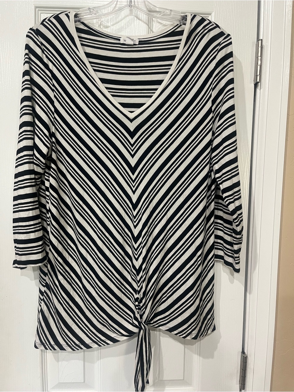 Westport Black and White Striped V-Neck Tie-Hem Tunic